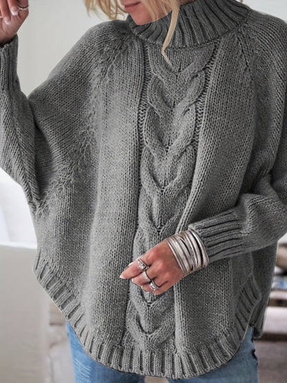 Pull col roulé oversize en maille torsadée pour femme, gros tricot, coupe ample, ourlet évasé, pull d'hiver douillet, 5 couleurs, S-XXL