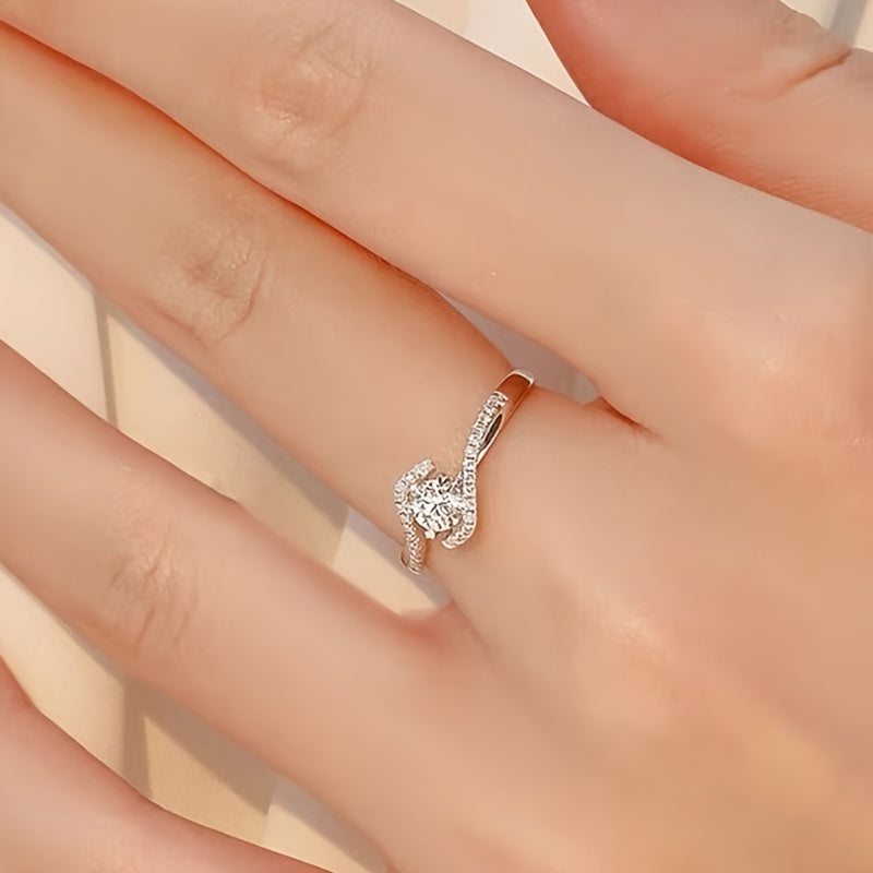 Bague de fiançailles en argent sterling 925 à quatre griffes et zircone torsadée – Anneau en spirale ajouré avec incrustation en oxyde de zirconium, tailles 6 à 10, cadeau de bague de promesse pour femme pour la Saint-Valentin