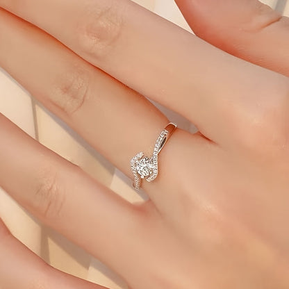 Bague de fiançailles en argent sterling 925 à quatre griffes et zircone torsadée – Anneau en spirale ajouré avec incrustation en oxyde de zirconium, tailles 6 à 10, cadeau de bague de promesse pour femme pour la Saint-Valentin