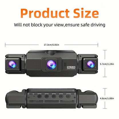 Dashcam 4K avec caméra rotative 360° à 4 canaux, carte SD 32 Go offerte, vision nocturne, enregistrement en boucle 24h/24, moniteur de stationnement, caméras avant 4K et latérales/arrière 1080p, pour tous véhicules