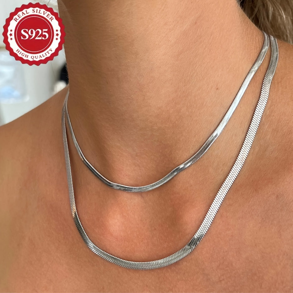 Collier chaîne serpent plat en argent sterling S925 unisexe – Collier artisanal hypoallergénique, longueurs de 18 à 22 pouces, style superposable, cadeau idéal pour elle ou lui