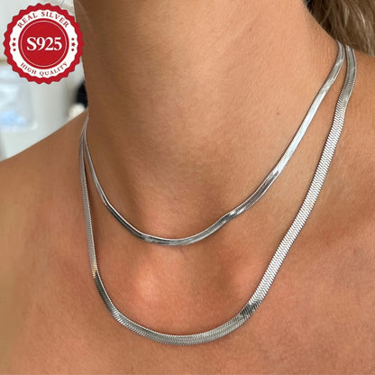 Collier chaîne serpent plat en argent sterling S925 unisexe – Collier artisanal hypoallergénique, longueurs de 18 à 22 pouces, style superposable, cadeau idéal pour elle ou lui
