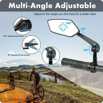 Lot de 2 grands rétroviseurs pliables HD pour vélo électrique, vélo, moto et scooter – Rétroviseur de guidon ajustable à 360°, verre résistant aux rayures, stable à haute vitesse, ABS durable, installation facile