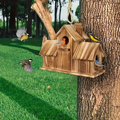 Nichoir rustique en bois pour oiseaux sauvages, nichoir d'extérieur pour jardin, patio ou arbre, abri résistant aux intempéries en bois naturel