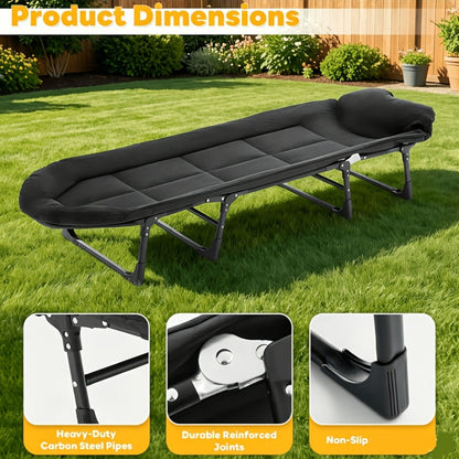 Lit de camp XL avec appui-tête intégré et matelas amovible – Lit pliant portable de 180 cm, cadre robuste pour adultes – pour le camping, lit d'appoint, voyage et pique-nique