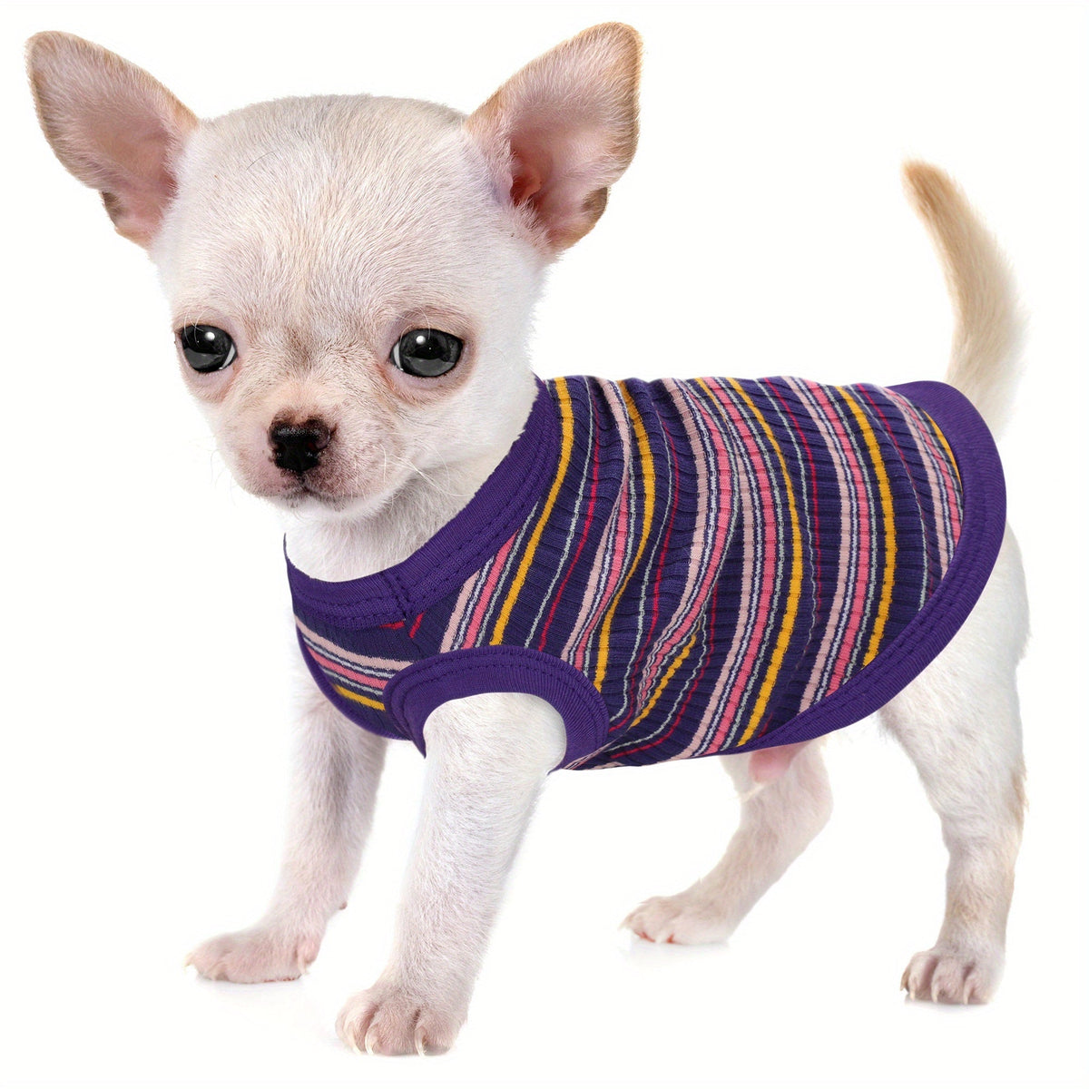 Débardeur doux à rayures côtelées pour petits chiens - T-shirt léger et respirant pour chiens de races XS à XXL, vêtement mignon disponible en 11 couleurs pour le quotidien (Chihuahua, Yorkshire, Poméranien)