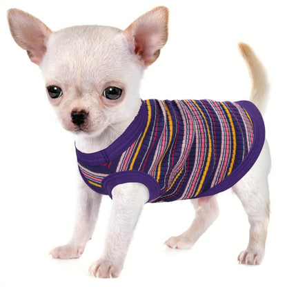 Débardeur doux à rayures côtelées pour petits chiens - T-shirt léger et respirant pour chiens de races XS à XXL, vêtement mignon disponible en 11 couleurs pour le quotidien (Chihuahua, Yorkshire, Poméranien)
