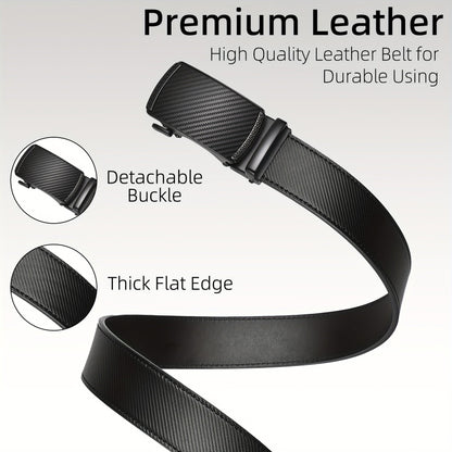 Ceinture habillée à cliquet pour homme en cuir avec boucle automatique – Boucle en alliage de zinc, taille ajustable de 71 cm à 117 cm , 8 styles, ceinture de ville, cadeau idéal pour mari, fête des pères et Noël