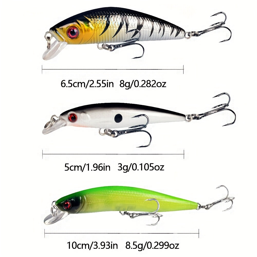 Lot de 5 leurres de pêche – Minnow bionique dur, nage réaliste, eau douce et eau de mer, leurres artificiels aux couleurs aléatoires