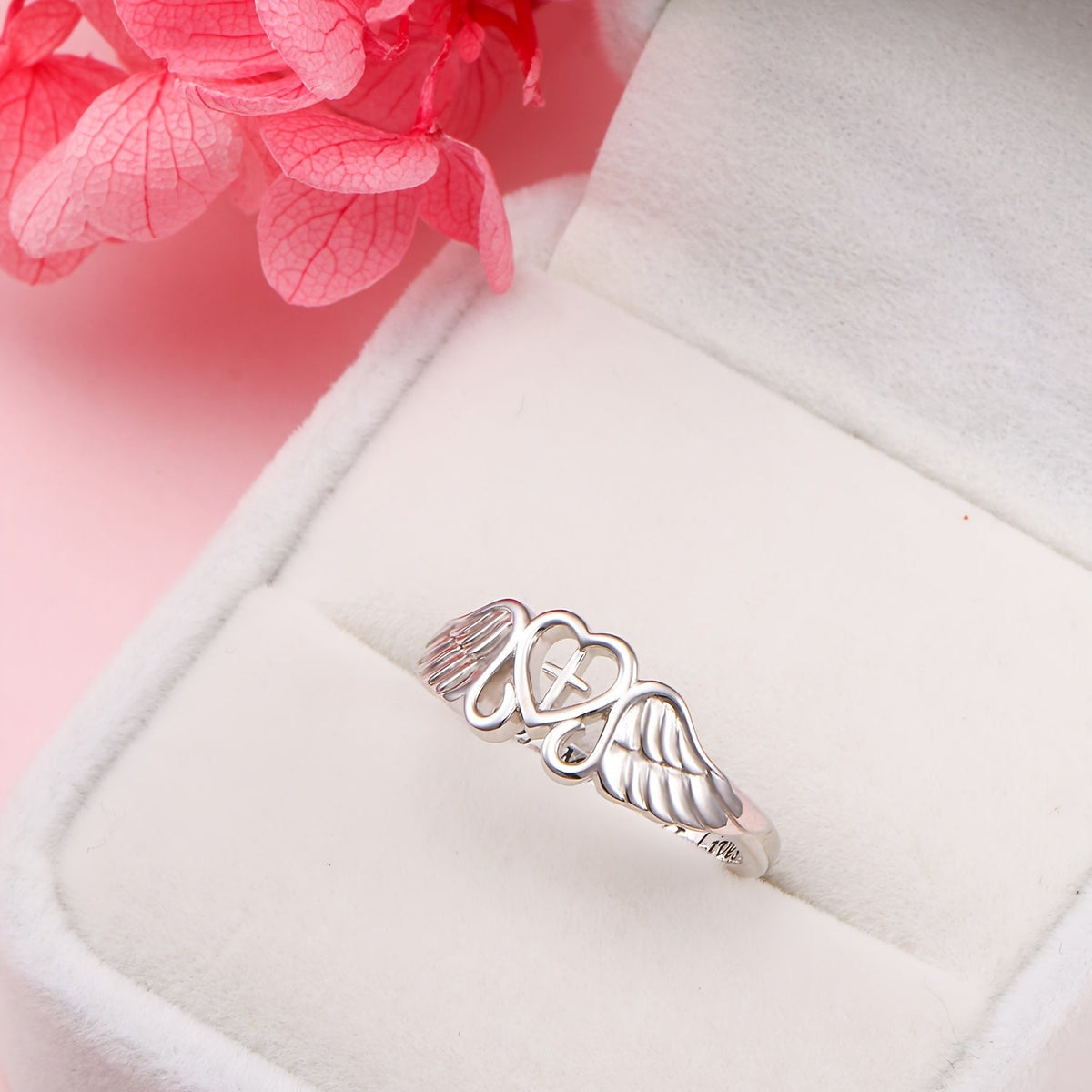 Bague commémorative aile d'ange en argent sterling S925 – Une partie de mon cœur vit au ciel, plaquée rhodium, cadeau de sympathie pour la perte d'une maman, d'un papa, d'un grand-parent, d'une fille ou d'un fils, tailles 5-10
