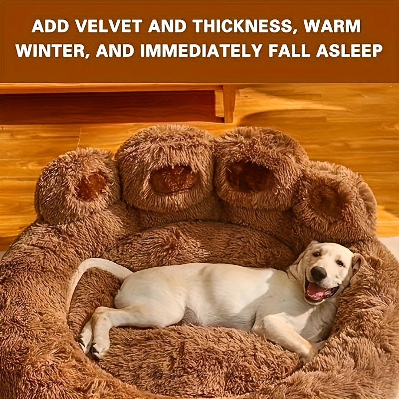 Panier rond pour chien et chat motif patte d’ours – Lit apaisant et doux pour animal de compagnie, antidérapant, chaud et confortable, petit, moyen, grand modèle, 50/60/70/90 cm, café/rose/gris