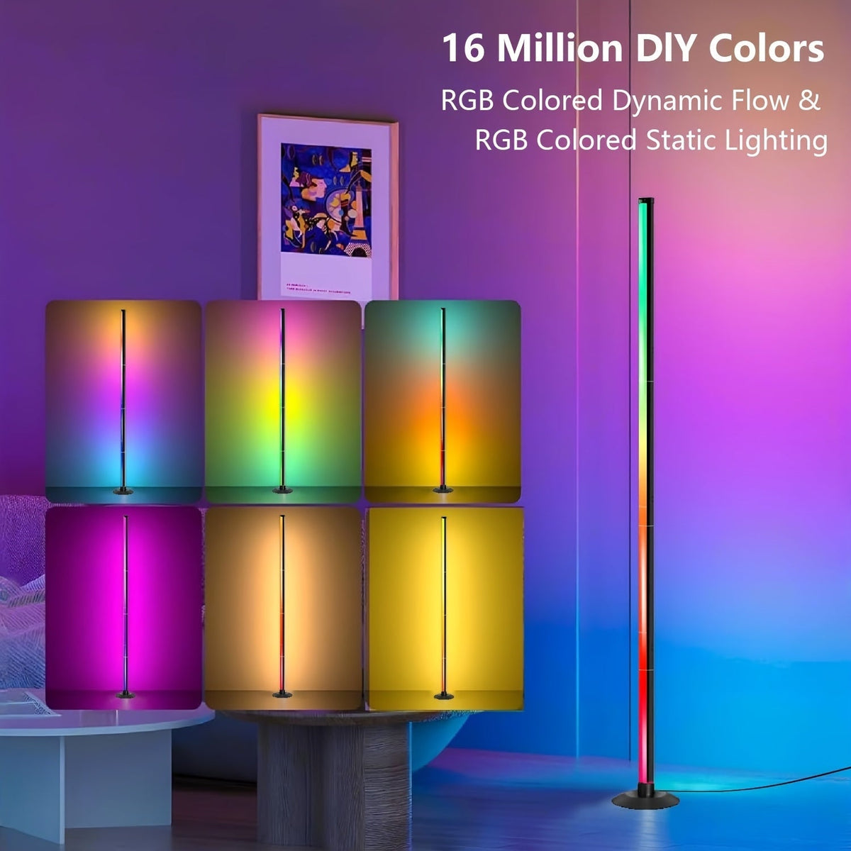 Lampadaire LED intelligent RGBIC avec application et télécommande, éclairage d'ambiance à changement de couleur pour salon, chambre, salle de jeux, bureau, décoration intérieure, cadeau d'anniversaire ou de Noël