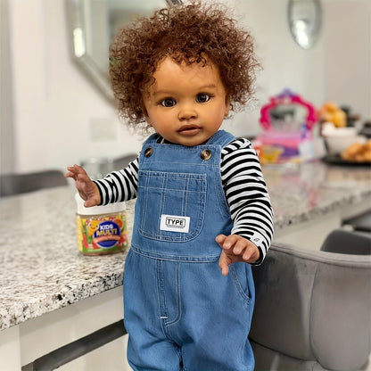 26" Realistic Reborn Baby Boy Doll – African American Newborn with Rooted Curly Hair, Soft Vinyl Body, Anatomically Correct & Complete Gift Set with Outfit, Bottle, Pacifier & Birth Certificate