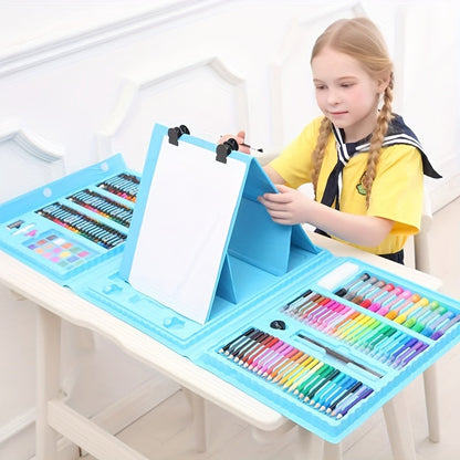 Set de 228 pièces pour activités artistiques pour enfants, kit de dessin et peinture de luxe avec pastels à l'huile, crayons de cire, feutres colorés et acryliques, pinceaux aquarelle et bloc à dessin, cadeau pour enfants