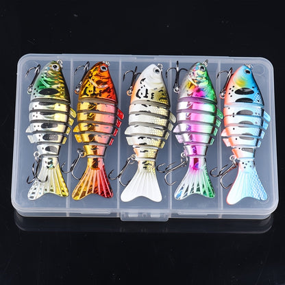 Lot de 5 leurres de pêche articulés à la nage réaliste – Swimbait pour bar, truite et brochet, kit de leurres pour eau douce et eau de mer, 4 modèles assortis