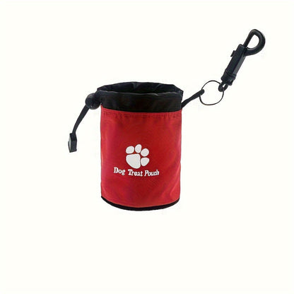 Pochette à friandises pour chien avec clip de ceinture et attache pour harnais - Sac de dressage à cordon et fermeture éclair avec motifs de pattes pour promenades, accessoire portable pour animaux, Noir Bleu Rouge Vert