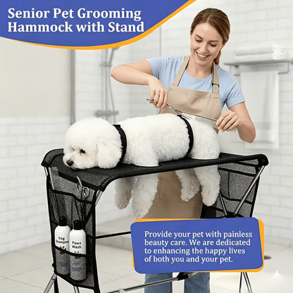 Foldable Pet Grooming Table for Small Dogs & Cats – Stainless Steel Frame, Non-Slip Surface, Storage Bag, 30 lb Capacity, Nail Trimming & Bathing Station, Black