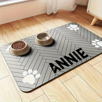 Tapis de gamelle personnalisé pour animal de compagnie – Grand tapis antidérapant, absorbant et à séchage rapide pour chien et chat, set de table imperméable style nordique pour nourriture et eau, cadeau personnalisé pour chien et chat