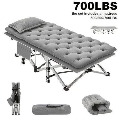 Lit de camp pliant portatif pour adultes - Tissu Oxford double épaisseur, très résistant 225/270/320 kg, lit de camping extérieur pliable avec sac de transport pour la plage, la sieste, les voyages, noir et gris