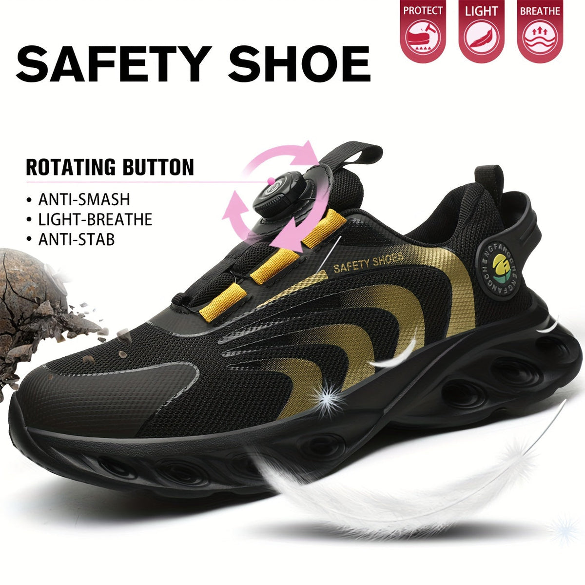 Chaussures de sécurité à embout d'acier pour hommes, largeur large, anti-perforation avec boucle rotative – Bottes de travail antidérapantes et rembourrées pour la construction, l'industrie et l'entrepôt, tailles US 6,5–13,5