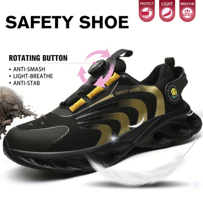 Chaussures de sécurité à embout d'acier pour hommes, largeur large, anti-perforation avec boucle rotative – Bottes de travail antidérapantes et rembourrées pour la construction, l'industrie et l'entrepôt, tailles US 6,5–13,5