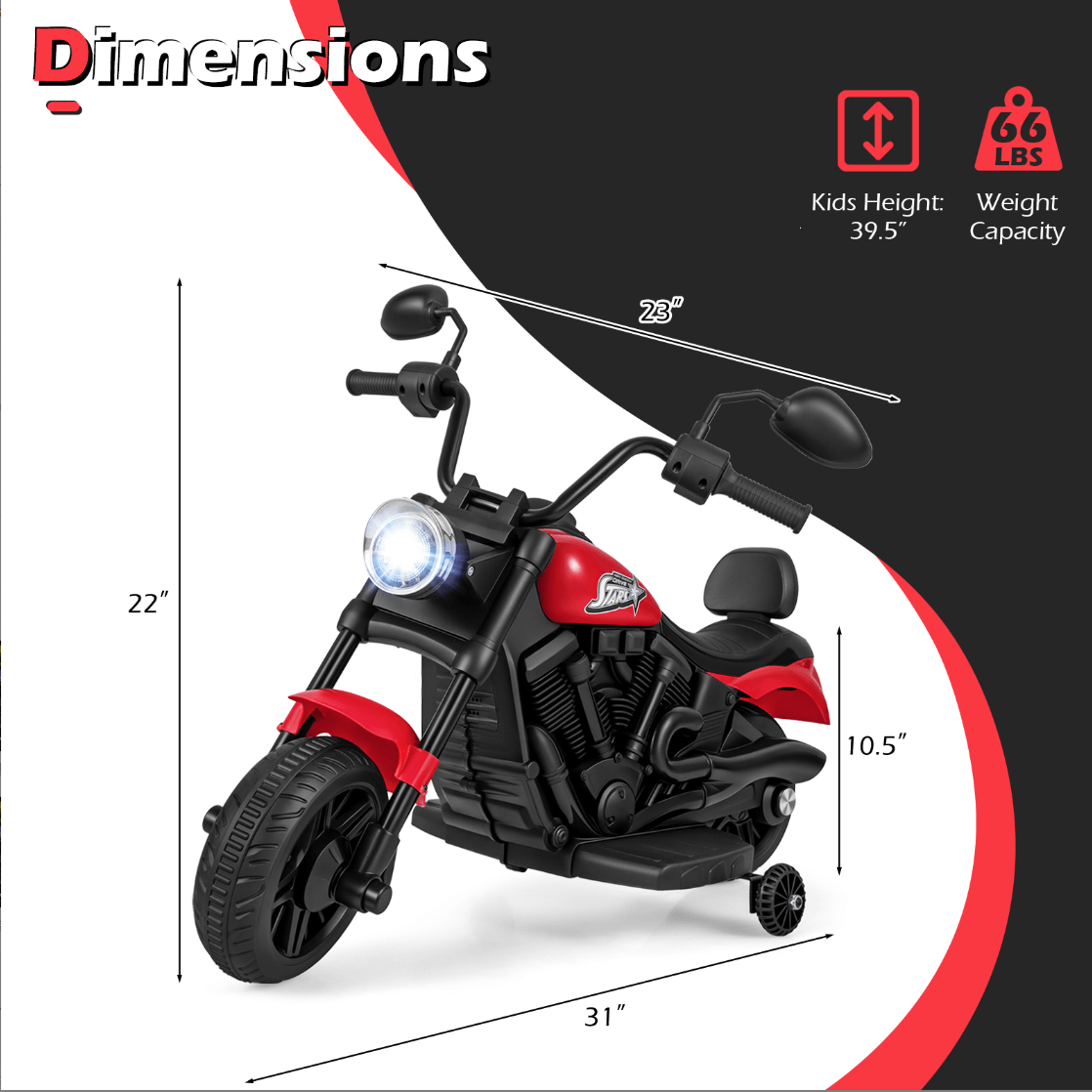 Moto électrique pour enfants – Jouet porteur pour garçons et filles de 3 ans et plus – Moteur 25 W, roulettes amovibles, phares LED, musique, démarrage à un bouton, moto à batterie pour tout-petits et jeunes enfants