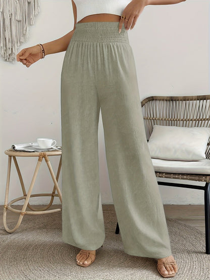Pantalon élégant taille haute pour femme, couleur unie, matière lisse légèrement extensible - Pantalon décontracté chic, lavable en machine, idéal pour le printemps, l'été, l'automne, le bureau ou le quotidien