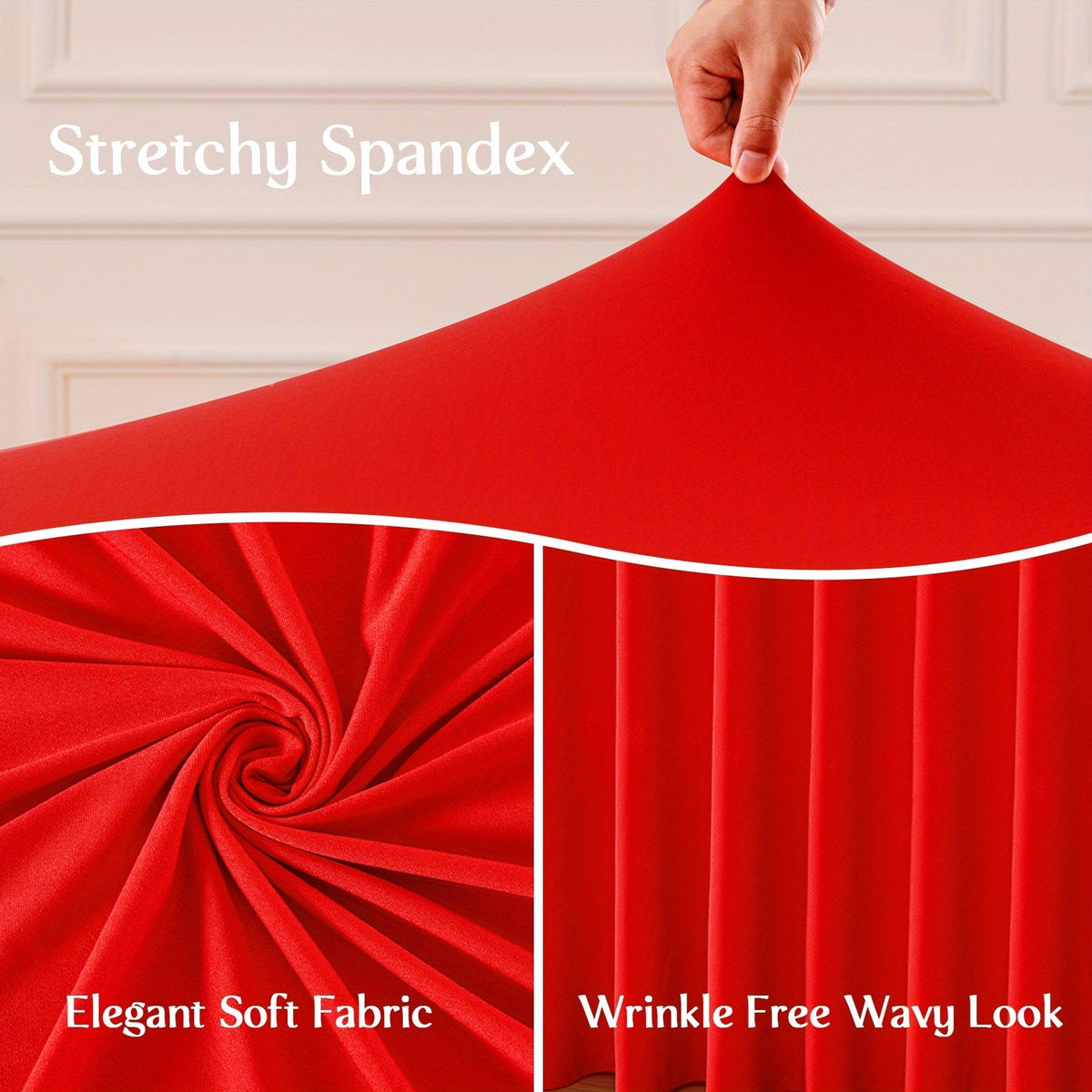 Nappe en élasthanne élastique avec jupe méduse, tissu polyester épais, opaque et hautement extensible pour tables de 4 et 6 pieds, idéale pour fêtes, anniversaires, mariages, banquets, hôtels, conférences et salons professionnels
