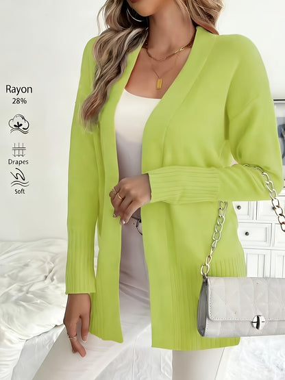 Gilet long femme à col en V et épaules tombantes – Maille douce coupe ample, disponible en 16 coloris pour l'automne et l'hiver, 46 % acrylique, 28 % viscose, 26 % nylon