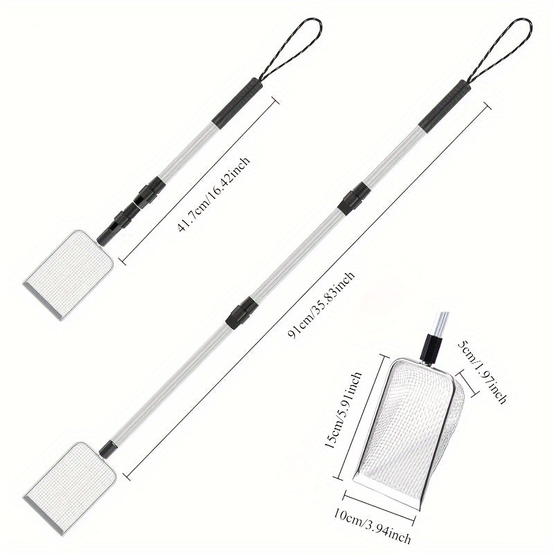 Pelle tamis de plage rétractable en acier inoxydable avec manche télescopique – Outil pour ramasser les coquillages, chercher des trésors et fouiller la plage sans se baisser | Sert aussi de pelle à litière pour chat (lot de 1 ou 2)