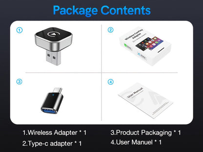 Adaptateur CarPlay sans fil, mini dongle version améliorée 2026 – 2-en-1 pour iPhone et Android Auto, conversion de filaire à sans fil, USB-A et USB-C, double bande à faible latence, connexion automatique, certifié FCC