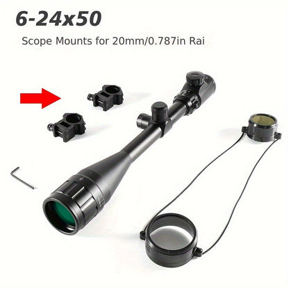 Lunette de visée 6-24x50 AO avec réticule illuminé rouge/vert - Lunette de chasse longue portée avec montage sur rail de 20 mm, viseur optique en alliage d'aluminium