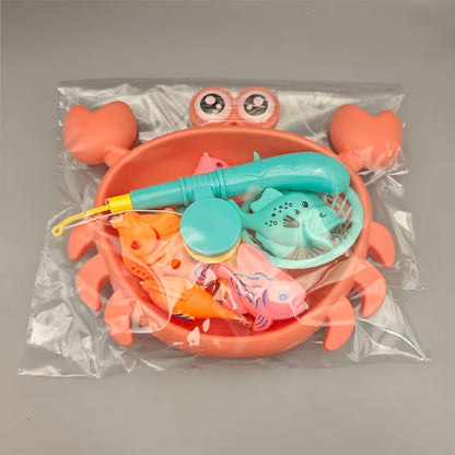 Kids Magnetic Fishing Toy Set with Crab Fish Shell Fishing Rod and Net 8 Piece Toddler Bath Water Table Sensory Play Fine Motor Skills Summer Gift for Boys Girls Ages 3 4 5 6 Orange Green