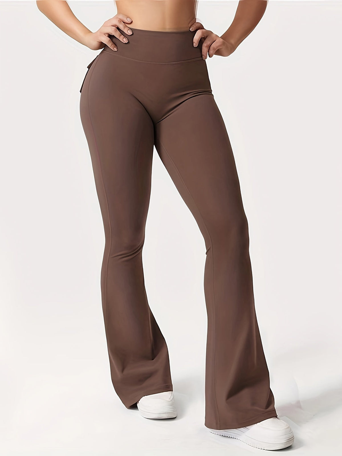 Ensemble 3 pièces pour femme : pantalon de yoga évasé à taille haute avec ceinture et poches, legging galbant effet push-up, squat-proof, 90 % polyester extensible, coupe évasée pour le sport, la gym, la course et le quotidien