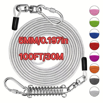 Laisse pour chien ultra-résistante de 1,8, 3, 4,5, 9, 15, 23 ou 30 mètres, câble d'attache d'entraînement pour grands chiens jusqu'à 225 kg, corde de course durable et résistante aux morsures pour le jardin