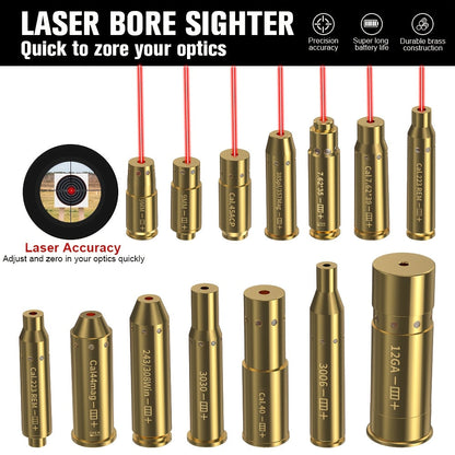 Kit de réglage laser multi-calibres pour 9mm, 45ACP, 223REM, 308WIN, 380ACP, 38SPL, 12GA – Appareil de réglage laser rouge haute précision pour fusils et pistolets, installation facile, inclut 2 jeux de piles