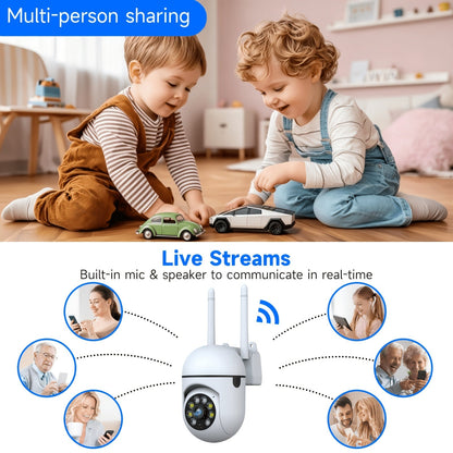 Lot de 2 caméras de sécurité WiFi 2K QHD PTZ panoramique 355° – Double bande 2,4 G/5 G, détection de mouvement par IA, vision nocturne couleur, audio bidirectionnel, stockage cloud et carte SD, babyphone, caméra de surveillance intérieure