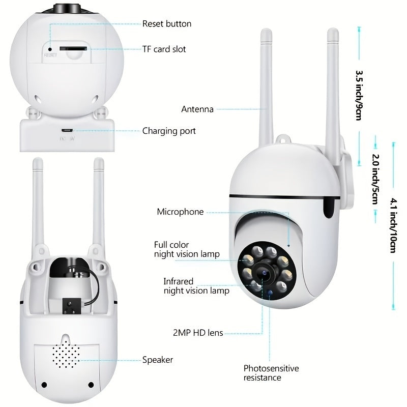 Lot de 2 caméras de sécurité WiFi 3MP Full HD - Vision nocturne, audio bidirectionnel, détection de mouvement et alertes en temps réel, caméra de surveillance étanche IP54 pour intérieur/extérieur avec accès à distance via application et USB