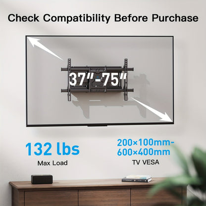 Support mural articulé pour TV 37-75 pouces, double bras, pivotant, inclinable, rotatif, VESA 600x400mm, capacité 60 kg, pour téléviseurs OLED/LCD/LED plats et incurvés, extension de 61 cm