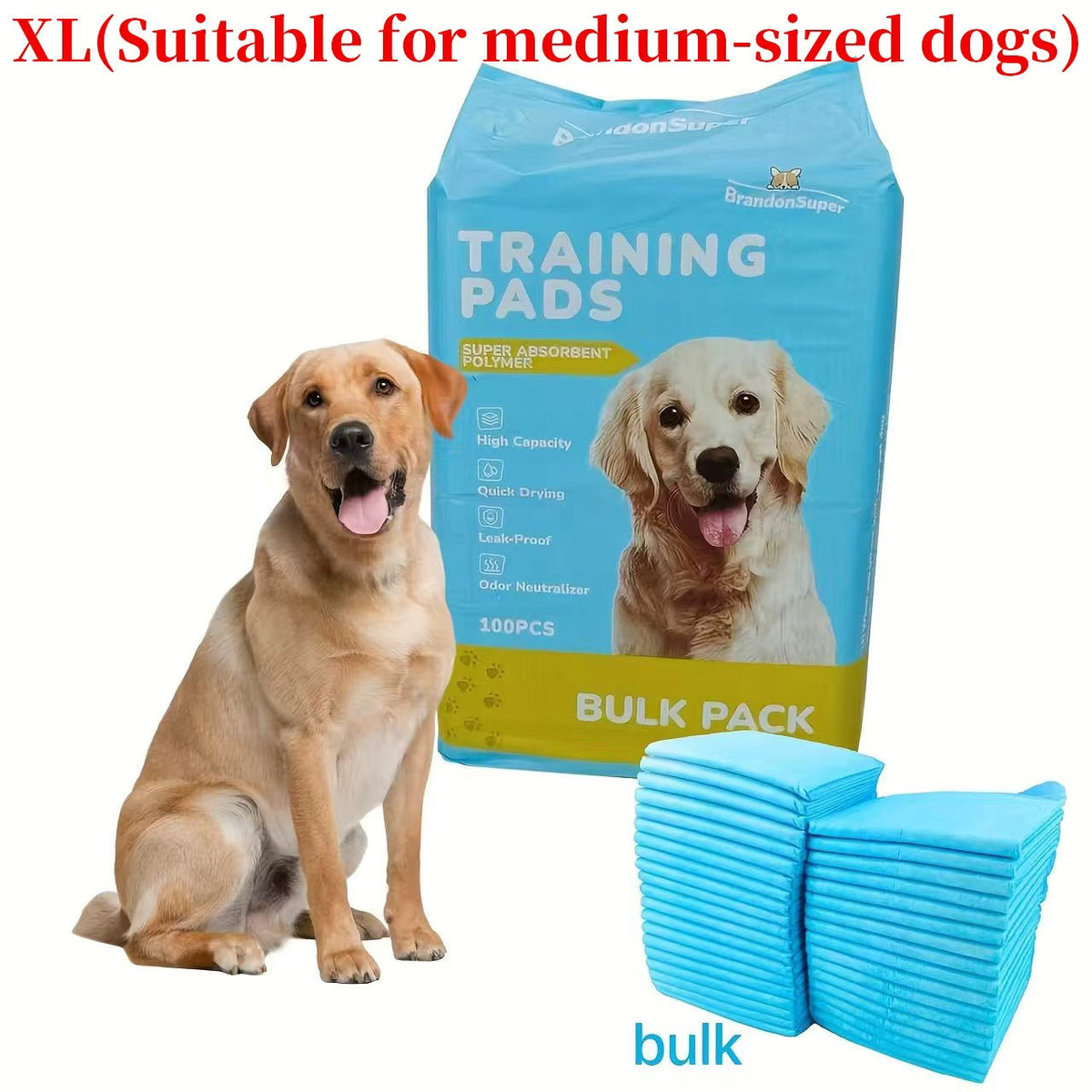 Alèses pour chiens XXXL, pack bonus 80+20 – 100 alèses jetables d'apprentissage, 6 couches, anti-odeurs et anti-fuites, pour chiens de petite et grande taille et chiens âgés, deux dimensions au choix : 58x58 cm ou 74x89 cm.