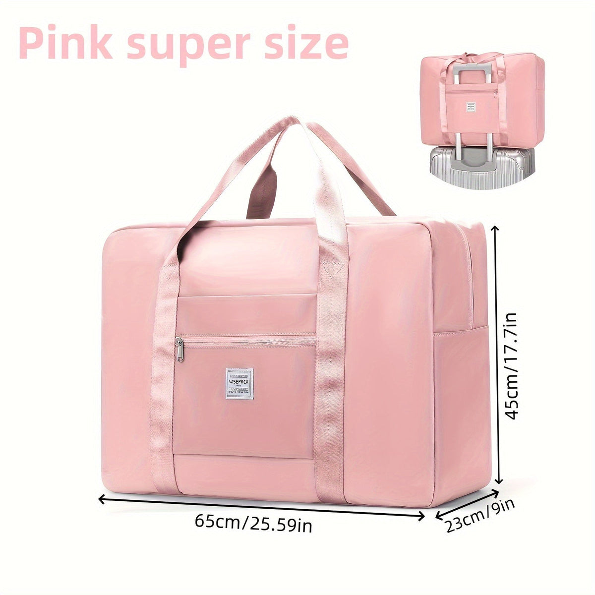 Grand sac fourre-tout de voyage de 67 litres (17,7 gallons) – Sac de sport portable, sac de week-end et de nuit pour femmes et hommes – Violet, rose surdimensionné et noir surdimensionné