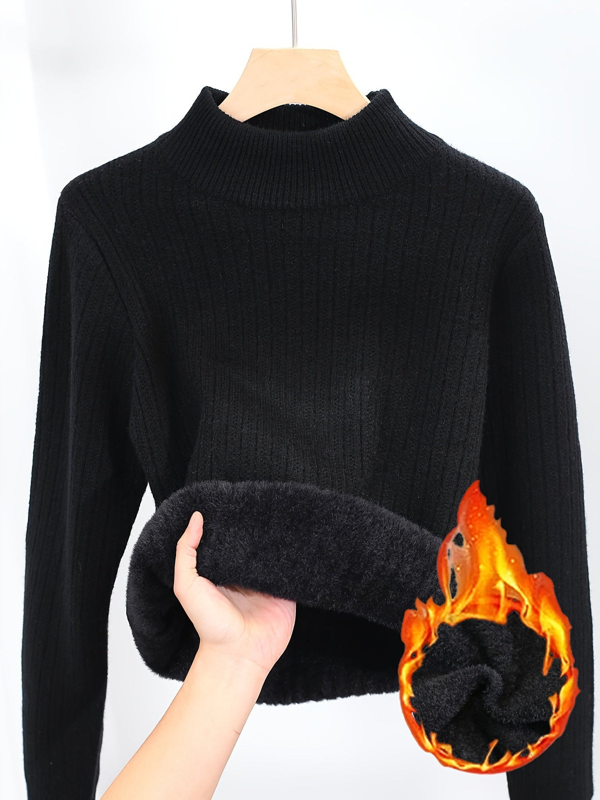 Pull col roulé doublé polaire pour femme, épais et chaud - Pull en maille sans couture à col semi-montant, haut à porter en sous-couche pour l'automne et l'hiver, 11 couleurs, S-XL