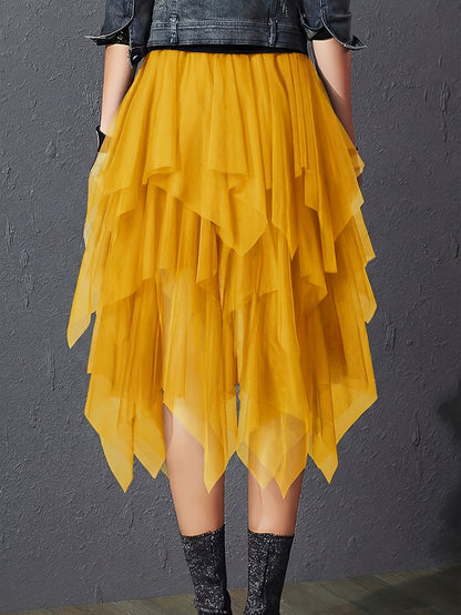 High Waist Tiered Tulle Skirt Women A-Line Flared Mesh Skirt Elegant Loose Fit Solid Color Spring Summer Party Skirt S-XXL