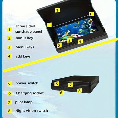 Détecteur de poissons avec caméra sous-marine HD, écran 4,3 pouces, objectif grand angle 140 degrés, lumière attractive pour poissons, kit de visionnage de pêche portable pour la pêche sur glace, en lac et en rivière