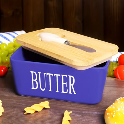 Beurrier de luxe en céramique avec couvercle et couteau à beurre – Conservation hermétique pour comptoir, design facile à nettoyer, accessoire de cuisine élégant et cadeau de crémaillère idéal pour les amateurs de beurre