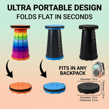 Collapsible Camping Stool 400 Lbs Capacity Ultra-Portable Lightweight Folding Seat - Folds Flat Fits in Backpack for Camping, Hiking, Fishing & Indoor Outdoor Use - Rainbow Option Available