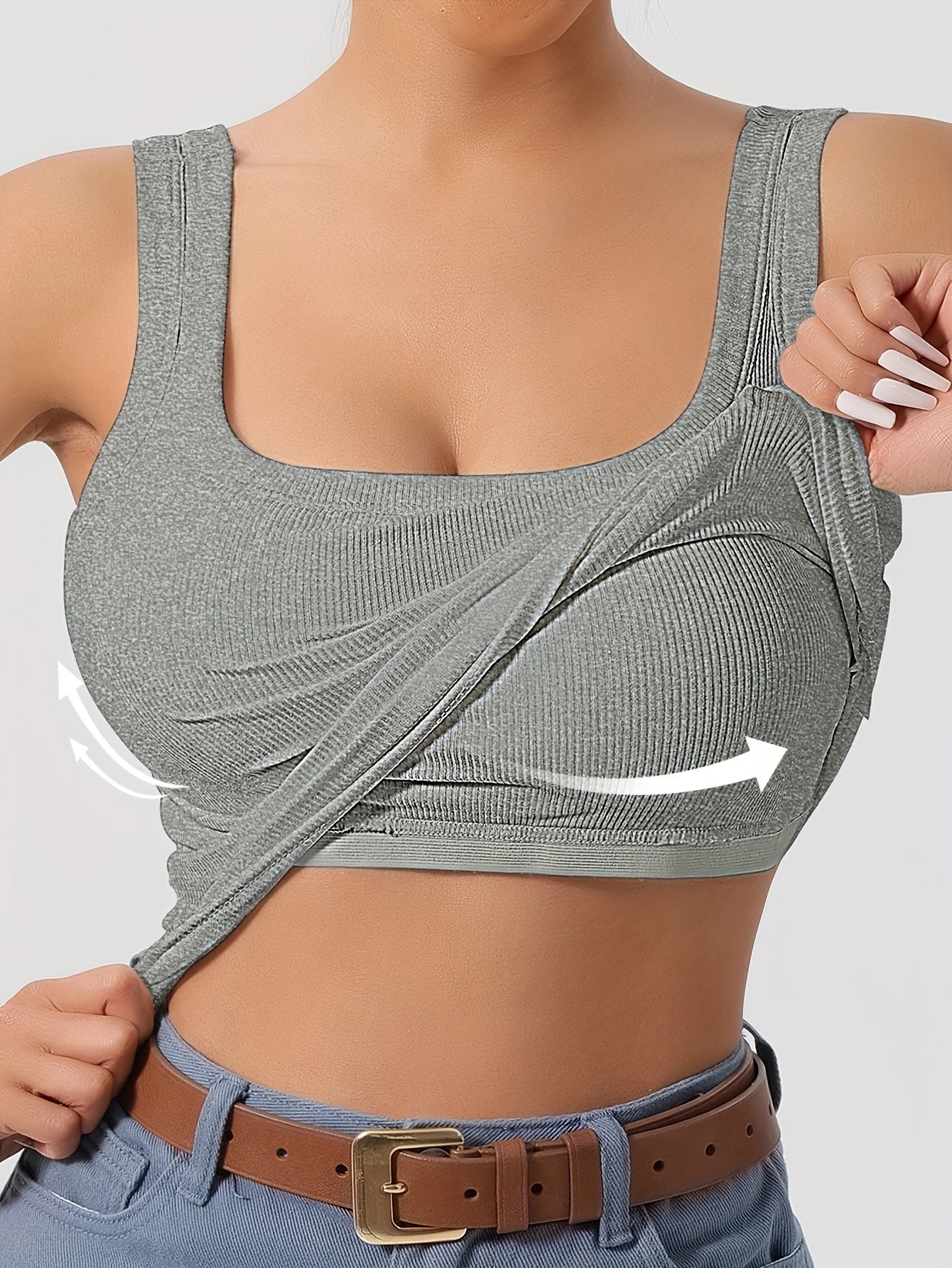 Women's Scoop Neck Tank Top Removable Chest Padding Slim Fit Casual Summer Sleeveless Top 8 Colors XS-XL