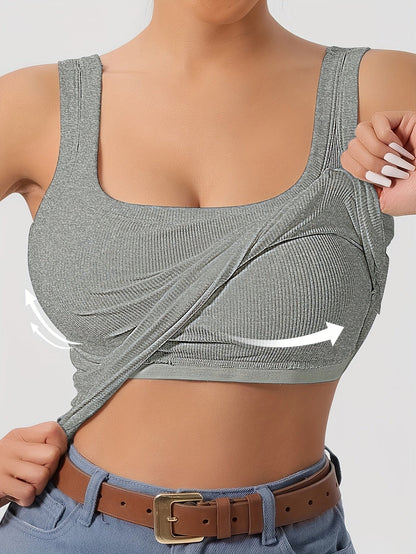Women's Scoop Neck Tank Top Removable Chest Padding Slim Fit Casual Summer Sleeveless Top 8 Colors XS-XL