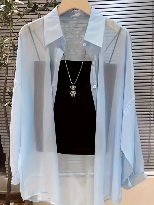 Gilet chemise style français pour femme, veste légère à manches longues, haut fin ouvert sur le devant, pièce de superposition polyvalente, printemps-été 2025, multicolore, S-XXL