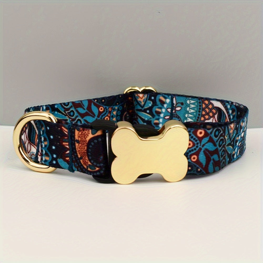 Collier pour chien ajustable en polyester avec breloque en forme d'os en métal – Collier élégant et coloré pour chiens de petite à grande taille, tailles XS S M L XL, 6 couleurs